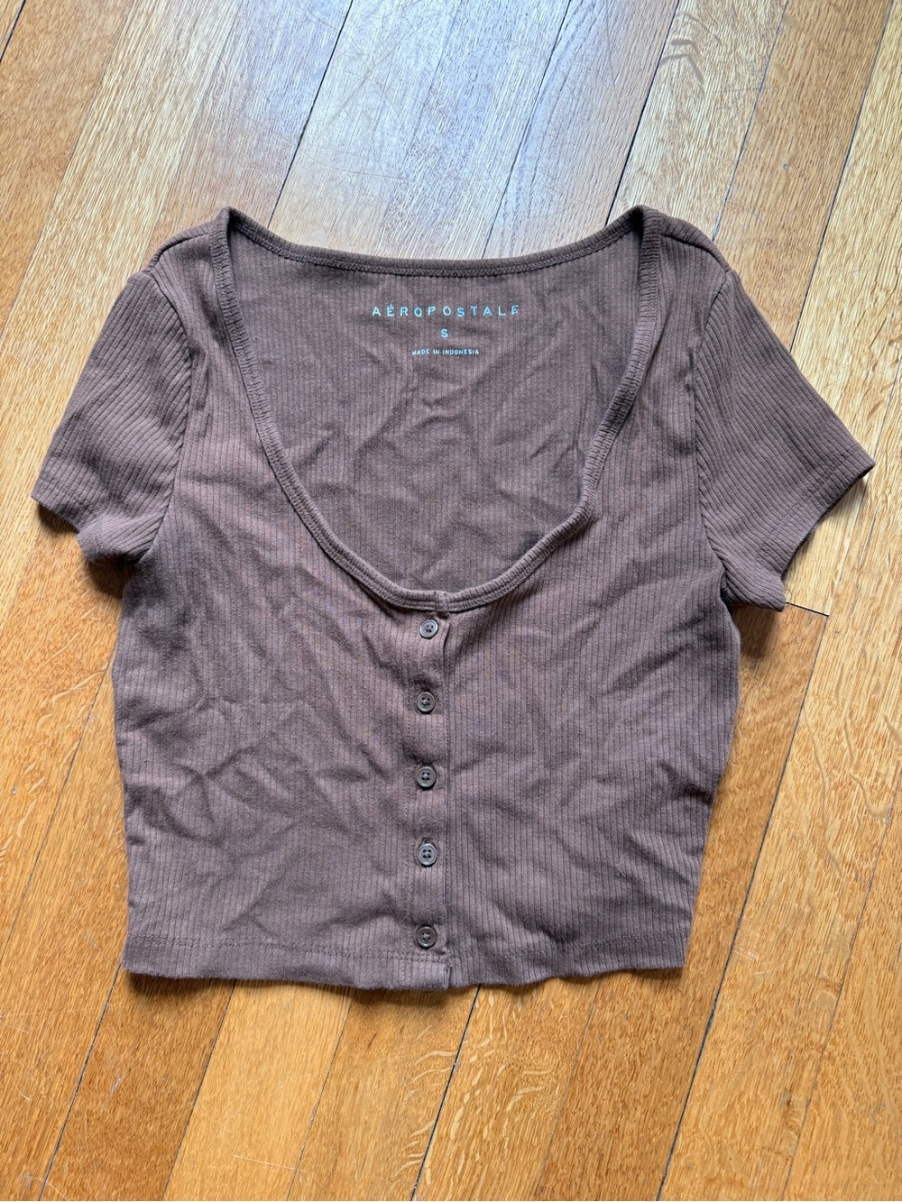 Aeropostale Brown Ribbed Button Crop Tee